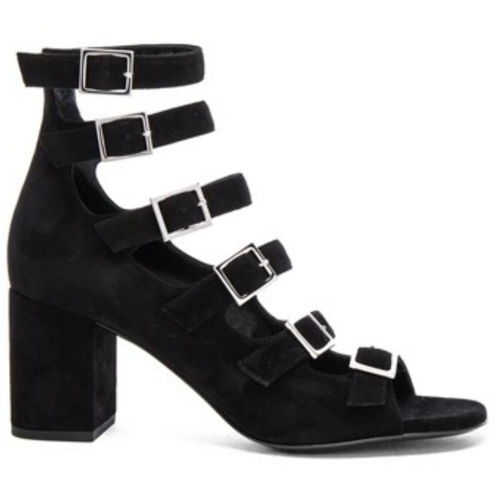 SAINT LAURENT Suede Babies Buckle Sandals In Black 37/7. - Picture 13 of 14